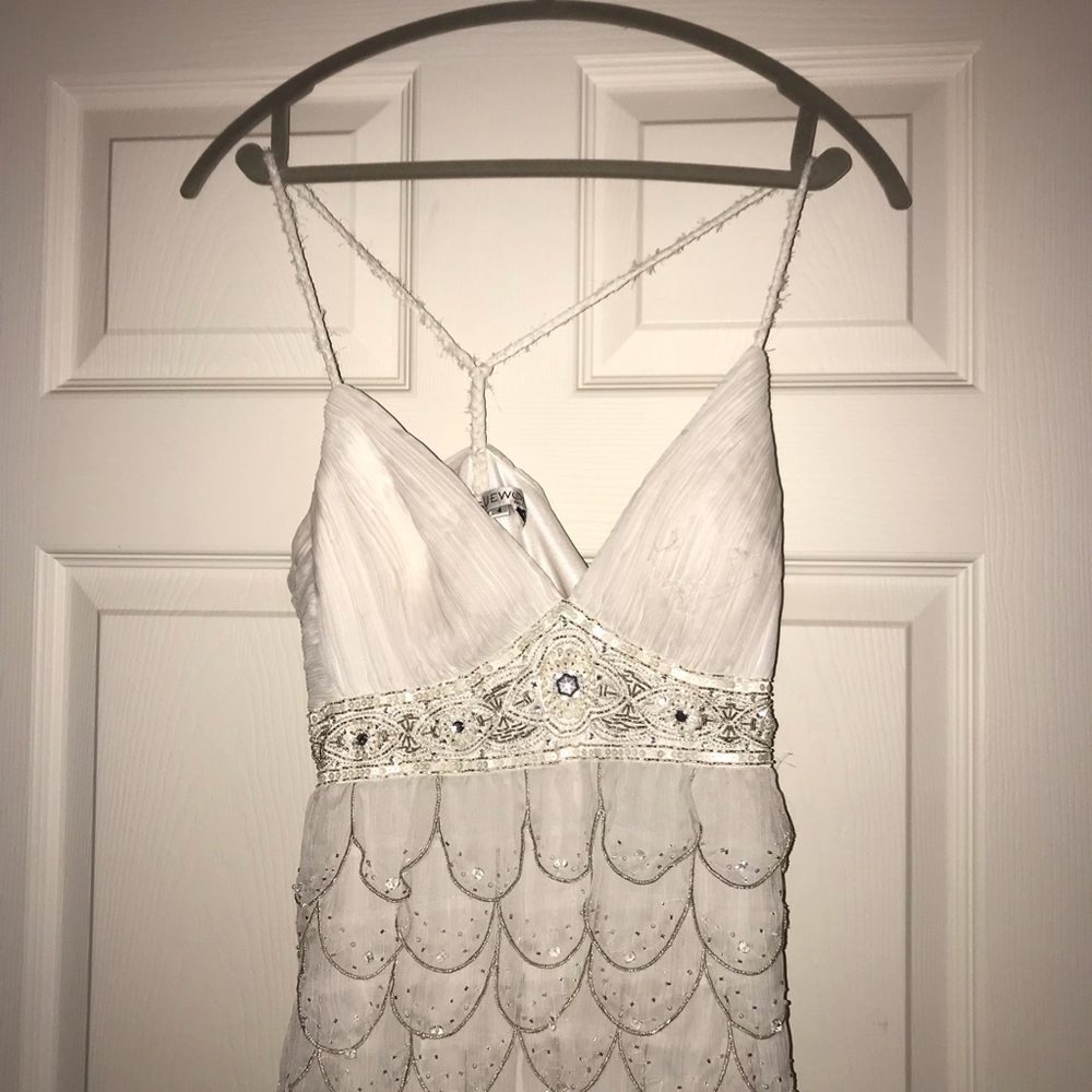 White Scalloped Formal Long Dress